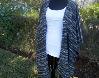 Ponchos, Women Poncho, Boho Poncho, Poncho, Women Wrap, Shawl, Boho Chic Poncho, Cape--Black & Gray Plaid Poncho