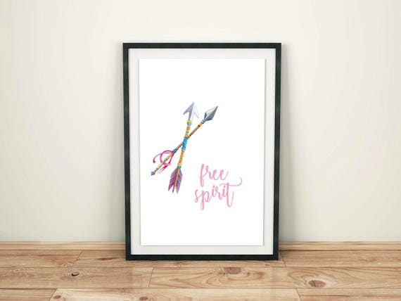 Free Spirit, Strong Women, Arrow Wall Art, Feminist Print, Feminism Art Print, Printable Poster, Boho Wall Decor, Pink Feminist, Digital Art