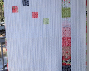 Red Poppies Quilt, handmade, lap quilt, throw quilt, modern quilt.