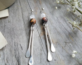 Quartz, Japser and Sterling Pin Drop Earrings