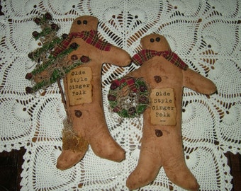 Primitive Gingerbread Men~Olde Style Ginger Folk~Set Of 2!