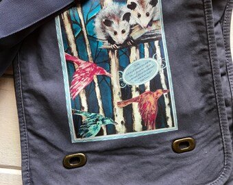In the end we will conserve only what we love... Opossum Messenger Bag. Original opossum painting.