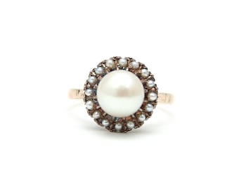 14k Pearl on Pearl Halo Ring
