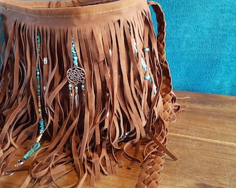 Bohemian fringe bag, with turquoise
