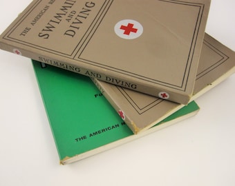 Red Cross Booklets From 1960s and 1970s - Soft Cover Booklets - 'Swimming and Diving', 'Life Saving and Water Safety', 'First Aid' Fourth Ed