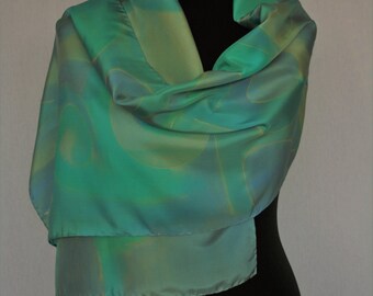 Silk Scarf (pongé 6), 165 x 45 cm, handpainted in grey and green (L-0064)