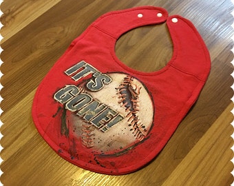 Baseball Baby Bib, Recycled T-Shirt Baby Bib, Baby Shower Baby Boy Gift, Sports Baby, Home Run