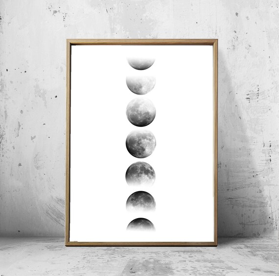 Moon Phase Print Minimalist Poster Black and White Wall Art