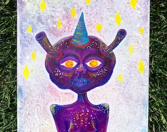 Purple Space Babe Acrylic Art Painting