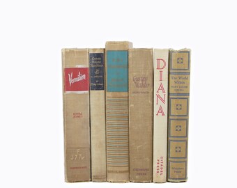 Antique Ecru Brown Decorative Books, Shabby Chic Book Decor, Rustic Book Collection, fixer upper Book Stack, Old Books, farmhouse decor