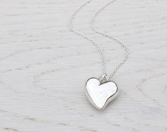 Solid Silver Heart Necklace ~ 3D Heart ~ Sterling Silver