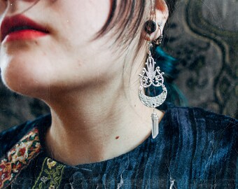 CRESCENT MOON chandelier | Aura quartz earrings