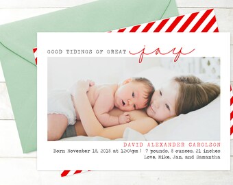 Good Tidings of Great Joy - Holiday Photo Card Birth Announcement - Christmas Birth Announcement - Digital or Printable Baby Christmas Card
