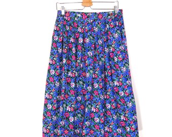 80's Floral Cotton Midi Skirt Sz 8