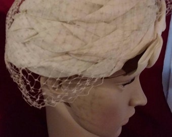 Vintage ruched and netted hat by "Valerie Mode"