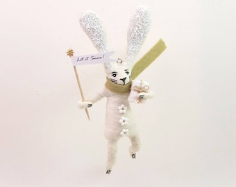 READY TO SHIP Vintage Inspired Spun Cotton Winter Bunny Rabbit Ornament