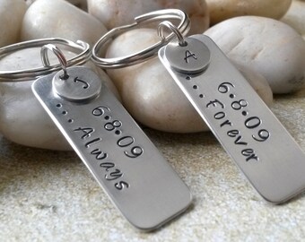 Couples Key Chains, Forever, Always, Couples Gift, Boyfriend Gift, Gift for him, Husband Keychain, Hand Stamped, Anniversary Keychain
