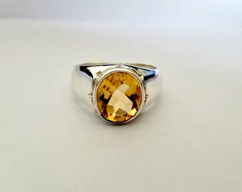 Mens Citrine Ring - Citrine Mens Ring - Silver Citrine Ring - Yellow Citrine Jewelry- Mens Jewelry - November Birthstone