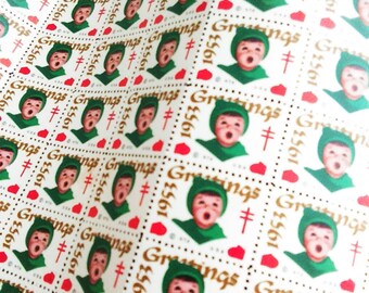 Vintage 1953 Greetings Choir Boy Seals / Tuberculosis Seals / Vintage Letter Seals / Envelope Seals / Craft Supplies / Scrapbooking /