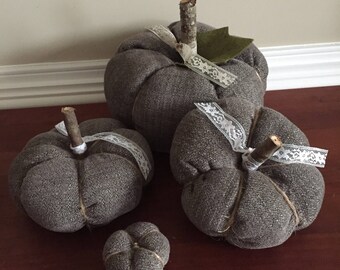 Fabric pumpkin, farmhouse pumpkin, gray pumpkin, fall decor, farmhouse decor, Halloween decor, Thanksgiving decor, vase filler