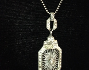 Vintage Art Deco Starburst Quartz Pendant on Sterling Silver Chain