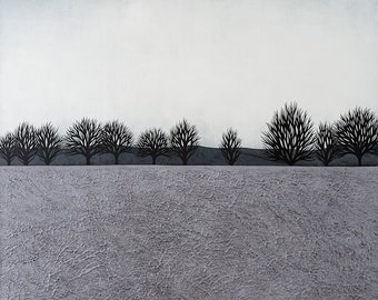 Intermission 10 - Archival 8x8 Art Print - Contemporary Landscape Painting - Winter Trees - by Natasha Newton