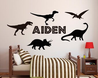 Name Dinosaurs Wall Decal - Custom Name Decal - Boys Room Wall Decal - Kids Wall Decal - Dinosaur Theme Set Vinyl Wall Decal