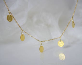Chain silver or gold plated with platelets coins disc necklace with disc coin