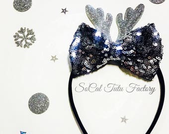 Silver Reindeer Bow Headband