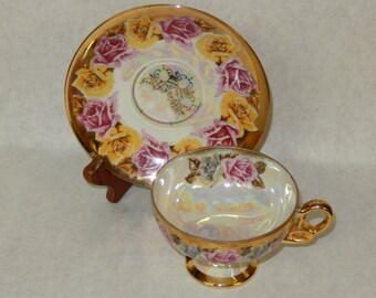 Royal Sealy Teacup and Saucer Pink and Yellow Floral Pattern Made is Japan