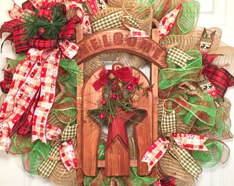 Christmas Deco Mesh Wreath, Welcome Christmas Deco Mesh Wreath, Christmas Wreath, holiday decor, front door wreath, home decorations