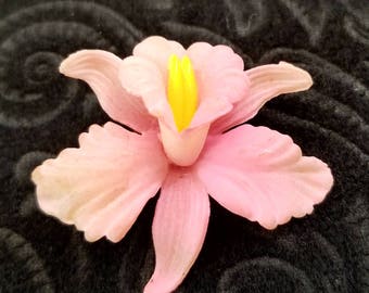Vintage Pink Orchid Pin Brooch