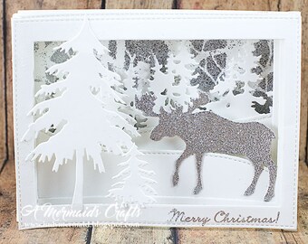 Merry Christmas Winter Wonderland Scene Shadowbox Greeting Card