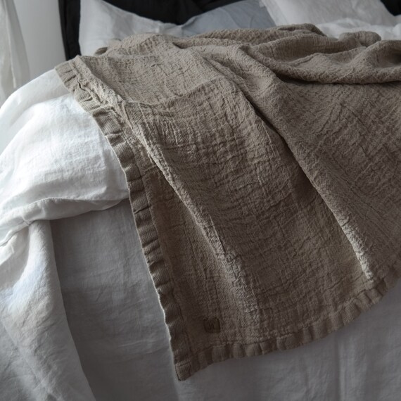 LINEN BLANKET. Rustic linen bed throw bedspread. RAW washed