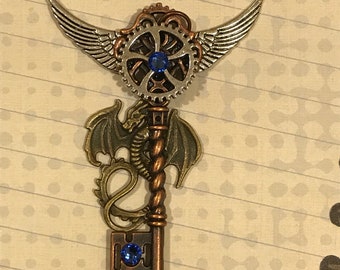 3 Styles, Steampunk, Birthstone, Steampunk Necklace, Key, Jewelry, Cogs, Dragon Key, Steampunk Jewelry, Victorian, Womens Necklace
