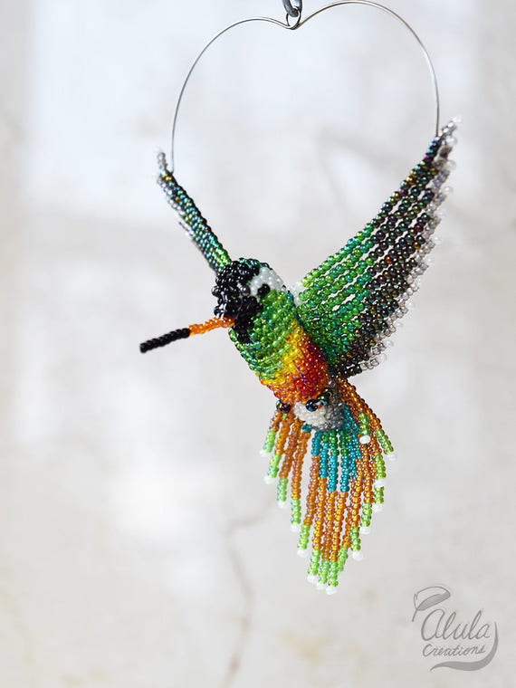 Hummingbird Suncatcher 3D Bead Bird Window Decor Beaded