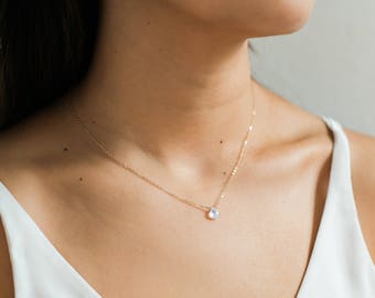 Dainty Rainbow Moonstone Necklace / Delicate Moonstone Necklace / June Birthstone Necklace / Dainty Layering Necklace / Bridesmaid Necklace