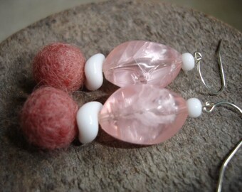 Wet Felt Pink Natural Earrings