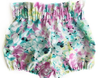 Floral Baby Bloomers - Blue Baby Bloomers - Baby Girl Bloomers - Baby Girl Shorts - Toddler Bloomers - Toddler Shorts - Purple Baby Bloomers