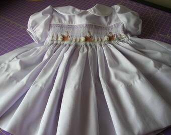 CHOCOLATE BUNNIES - Smocked Easter Dress - Peter Pan Collar,