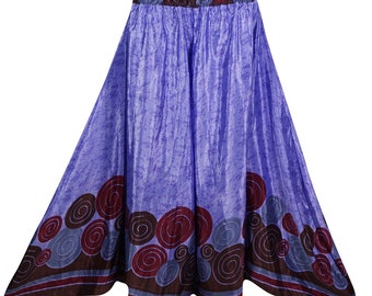 Purple Divided Long Skirt Vintage Upcycled Silk Sari Smocked High Waist Flare Wide Leg Pant Split Maxi Skirt S/M