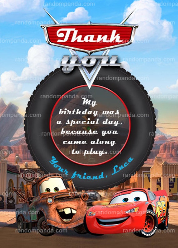 Cars Thank You Card Mater Party Lightning McQueen Thank You