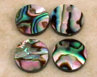 Genuine Abalone Shell Round Pendant, 11 mm, 4 Pieces, A6