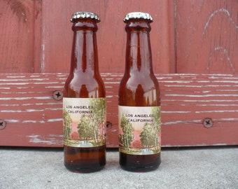 Vintage Los Angeles California Souvenir Bottle, Vintage Brown Glass Bottles