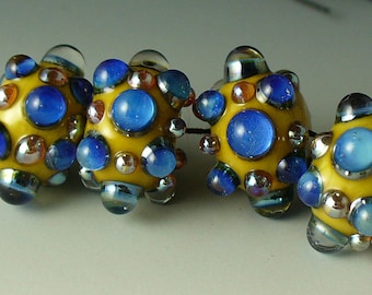 Lampwork beads/SRA lampwork/beads/Double Helix/silver glass/ivory/blue/metallic/