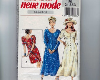 1990s Vintage Sewing Pattern Neue Mode 21 853 Fitted Dress Size 8 10 12 14 16 18 Bust 31 32 34 36 38 40