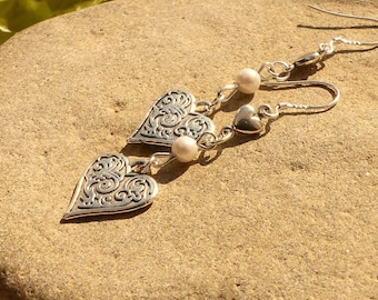 Earrings "Kloé" earrings freshwater soft silver clasps 925 hearts jewelry designer hearts earrings