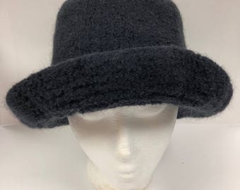 Hand knit felted wool hat