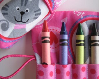 Crayon Roll Wallet Pink Kitty Cat 8 Crayons Included