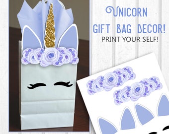 printable unicorn gift bag decorations unicorn print outs